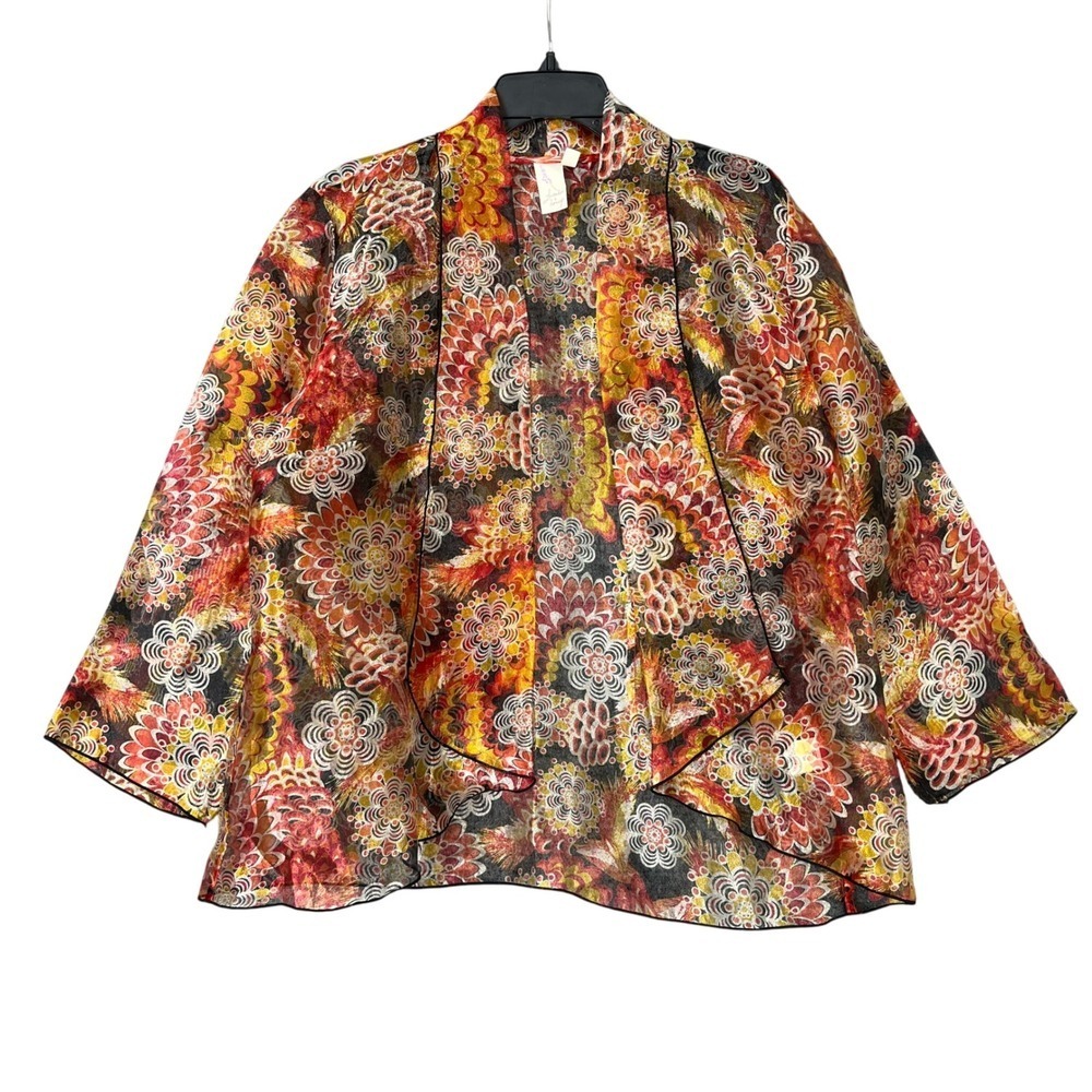 Lavender Honey Floral Kimono Cardigan Sheer Open Front Mesh Layering‎ XL Womens
